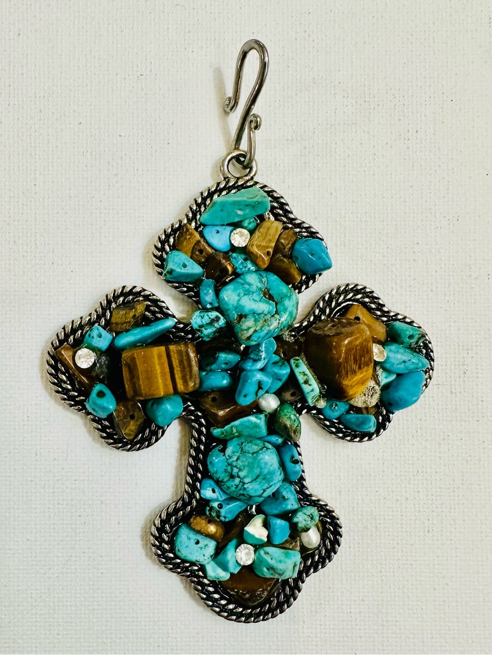 NWOT Turquoise Tiger’s Eye Cross Hanging Ornament Wall Decor 3.5”